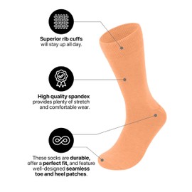 Feraricci 6 pairs of White Solid Color Polyester Socks for Men, Casual and Formal Attire Mid Rise Men’s Crew Socks - Peach 6 Pairs