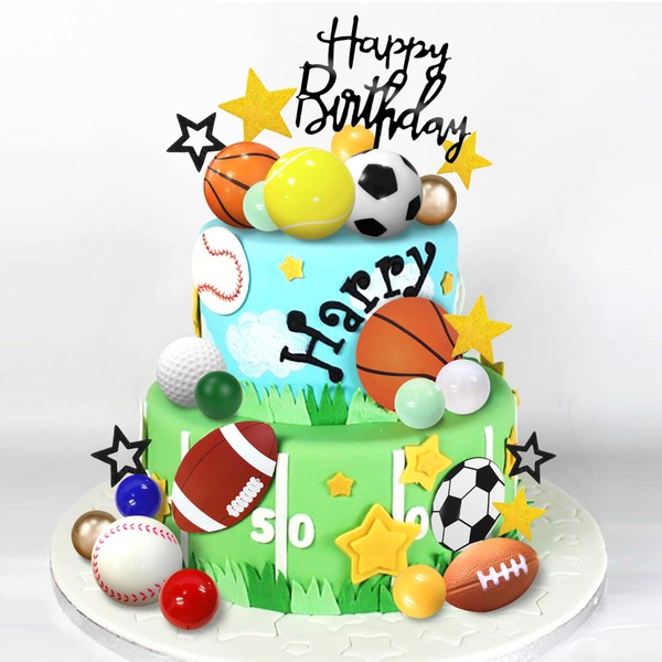37 piezas de decoración deportiva para tartas con fútbol, fútbol, béisbol, baloncesto, tenis, golf, para niños y hombres, artículos deportivos para fiestas de cumpleaños (deportes)
