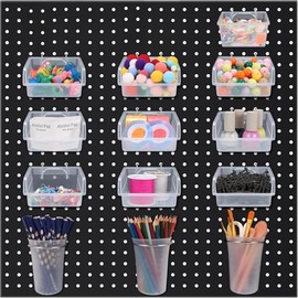 White Plastic Pegboard Organizer Wall Panel,Pegboard Accessories Organizer Set – Durable Storage Bins, Cups, Hooks & Rings – Ideal for Desk, Garage, Craft Room, and Hobby Storage – Space-Saving