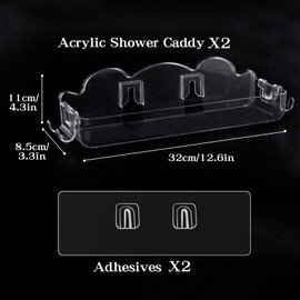 Goklmn 2 Pack Acrylic Shower Caddy No Drilling Adhesive Shower Shelves with 4 Removable Hooks Wall Mounted Bathroom Shower Organizers Shower Caddy for Bathroom Kitchen