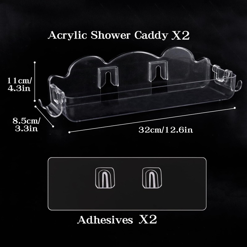 Goklmn 2 Pack Acrylic Shower Caddy No Drilling Adhesive Shower
