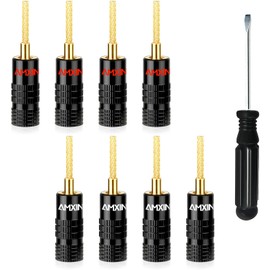 AMXINWANG Flex Pin Banana Plugs for Spring Loaded Speaker Terminals, 4 Pairs / 8 Pieces Gold Plated Plugs for Speaker Wire, Wall Plate, Home Theater, Audio/Video Receiver, and Sound Systems