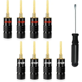 AMXINWANG Flex Pin Banana Plugs for Spring Loaded Speaker Terminals, 4 Pairs / 8 Pieces Gold Plated Plugs for Speaker Wire, Wall Plate, Home Theater, Audio/Video Receiver, and Sound Systems