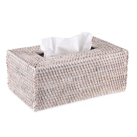 Sumnacon Tissue Box Cover Rectangle Tissue Box Rattan Tissue Box Holder,Wicker Decorative Tissue Holder for Bathroom Toilet Living Room Kitchen Office Table Desk, Whitewash