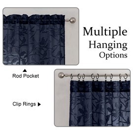 OVZME Anji Textured Navy Blue Sheer Curtains 84 inch Length 2 Panels Set for Living Room, Semi Voile Privacy & Light Filtering Elegant Jacquard Sheer Curtain for Bedroom, Dual Rod Pocket, 38Wx84L