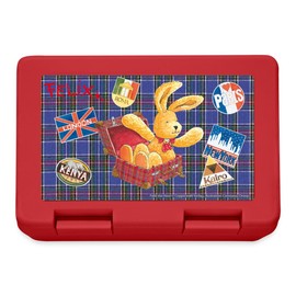 Spreadshirt Felix der Hase Im Koffer sitzend Brotdose Lunchbox, One size, Rot
