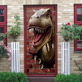 Modern Art Dinosaur Door Mural Sticker, Peel and Stick Vinyl Refrigerator Cover/Wrap Sticker, Removable Wallpaper for Home Decor, 30.3x78.7inch/77x200cm, T393-77