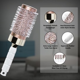 Round Hair Brush Set for Blow-Drying, Round Hair Brush for Wavy and Smooth Hair Styling, Antistatic Ceramic Ion Round Hair Brush Set with 1 Massage Wild Boar Bristles Detangling Brush
