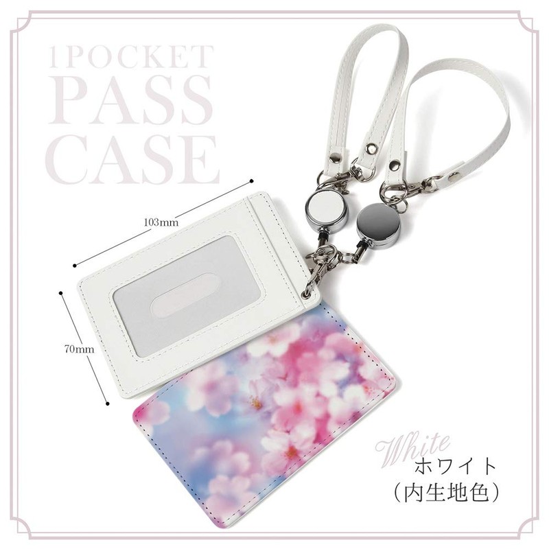 Pretimo Pass Case, 1 Pocket, Includes Reel, Cherry Blossoms, Petals,