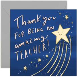 Old English Co. Thank You Amazing Star Teacher Card - End of School Year Card | Suitable for Teachers, Teaching Assistant, Nursery | Blank Inside & Envelope Included