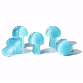 2TTFishoo 15PCS Light Blue Cat Eye Natural Stones Mushroom Sculpture Decor Crystal for Home Crafts Flower Pot Gemstone Mini Mushroom Hand Making Yard Decoration