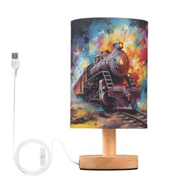 KUEJOP Bedside Lamp Watercolor Train Vehicle Table Lamp with Non-Slip Base Charming Night Light for Bedroom Living Room