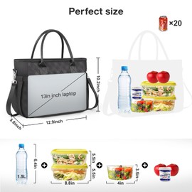 HSHRISH Lunch bags for women,12L Insulated Lunch Bag for women adults with Adjustable Shoulder Strap and Bottle Holder, women lunch bag for work,picnic,camping,beach. Black