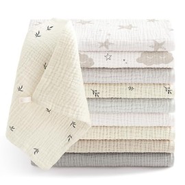 bearmoss Muslin Squares Cloths 100% Cotton Baby Burp Cloth 25x25CM Large Ultra-Absorbent Burp Cloth Soft Baby Face Towel for Newborn Baby Boy and Girl, 10Pack (Neutral)
