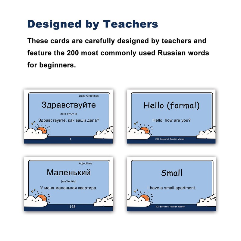 200 Essential Russian Words Vocabulary Flash Cards Flashcard for Beginners