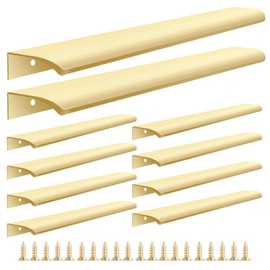 Malimali 10 Pack Gold Kitchen Cupboard Handles Finger Edge Pulls for Cabinets and Drawers, 300mm Wardrobe Door Handles Modern Aluminum Bathroom Cabinet Handles, Brushed Brass