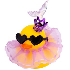 CoFuBcad Duck Car Dashboard Decoration, Rubber Duck Car Ornament with Mini Crown Skirt Glasses Cute Prop