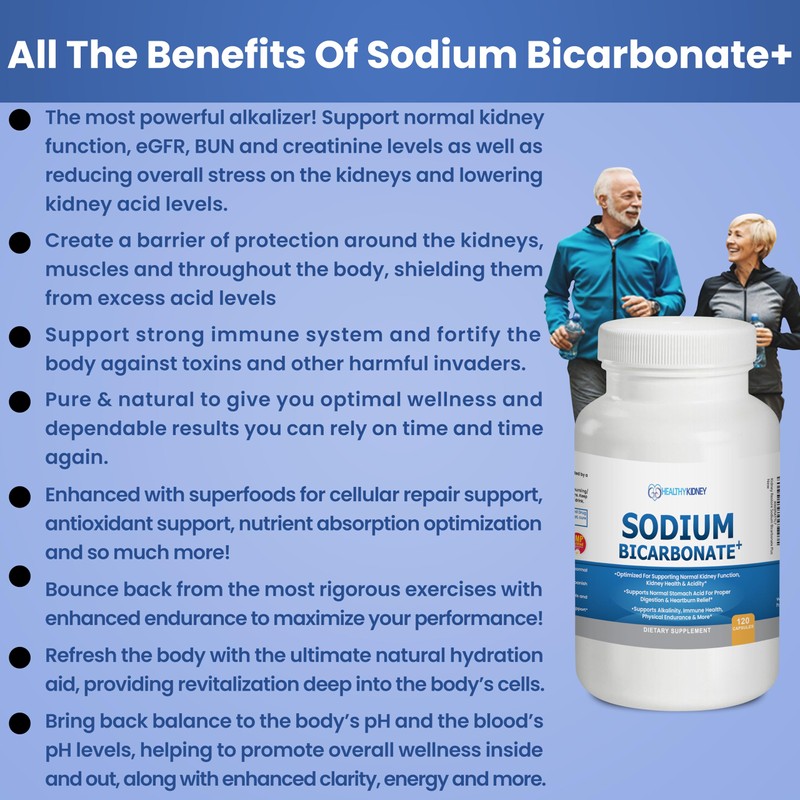 Organic Sodium Bicarbonate Alkaline Capsules - Boosts Kidney Health, Neutralizes