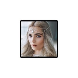 Caiguoer Crystal Bridal Head Chain Silver Layered Bride Headpiece Tassel Rhinestone Headband Hair Piece Festival Wedding Hair Accessories for Women (Gold)