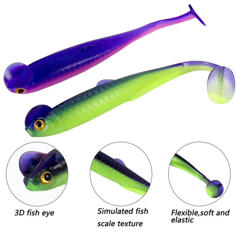 LURESMEOW Fishing Soft Plastic Lures, Paddle Tail Swim Baits for