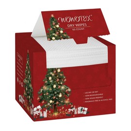WOWOTEX Christmas Style WOWOTEX Disposable Face Towel Biodegradable Large Dry Wipes 60 Count/Box Extra Thick Soft Clean Facial Towels for Sensitive Skin, Makeup Removing, Cleansing, Nursing, 10"×12" - Color: 2Box - 120 Pieces xmas tree