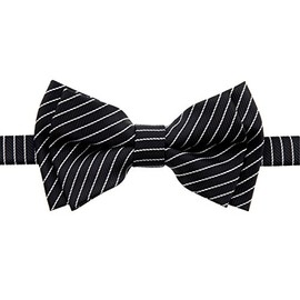 Retreez Stylish Pin Stripes Woven Microfiber Pre-tied Boy's Bow Tie - Black with White - 4-7 years