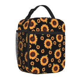 MEUUD Cute Flower Sunflower Print Insulated Lunch Bag Reusable Lunchbox Leakproof Portable Box for Women Men with Handle and Bottle Pocket for Work Picnic Camping