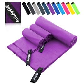 Fosdaling Microfibre Towel Set of 3 (Large 160 x 80 cm and 2 Small 80 x 40 cm), Quick-Drying Microfibre Fitness & Sports Towels, for Beach Towel, Bath Towel, Sports Towel and Travel Towel (Purple)