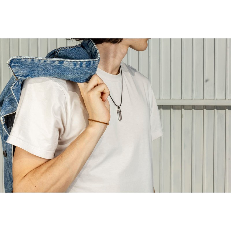 Collar para Hombre │ Piedra Negra con Correa de Cuero