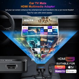 Car TV Mate 2025 Built-in Wireless CarPlay Adapter, Fire TV Stick Converter for Car Plug & Play, Stable Fast, No Latency, HDMl Multimedia Adapter with Factory Wired CarPlay and Most Streaming Devices