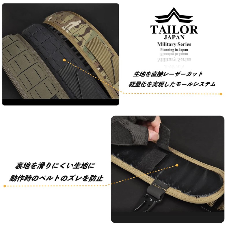 TAILOR JAPAN Tactical Survival Game Belt, Molle System, Laser Cut,