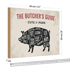 Holz-Schild 'The Butcher's Guide | Cuts of Pork' | Vintage-Design für Küche | Geschenk für Fleischliebhaber | 20 cm x 30 cm