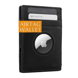 GARZINI Magic AirTag Wallet, Mens Wallet with Airtag Holder, Minimalist Wallet with RFID card holder, Leather Wallet for 10 cards, Carbon Black