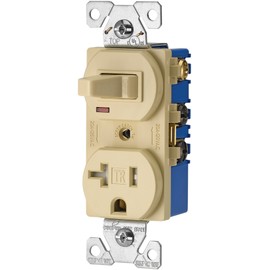 Eaton TR291V 15 Amp 120V 5-15 3-Wire Combination Receptacle & Toggle Switch, Ivory