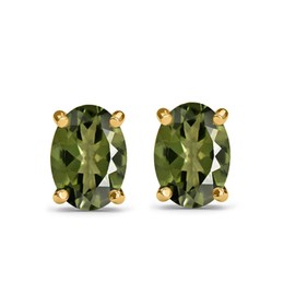SHOP LC 925 Sterling Silver Moldavite Stud Earrings for Women Yellow Gold Plated Green Ct 0.8 Christmas Gifts for Women