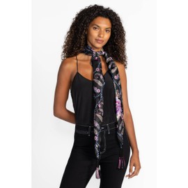 Johnny Was Camino Serra Silk Scarf Flowers Square Large Floral Tassels Black NEW