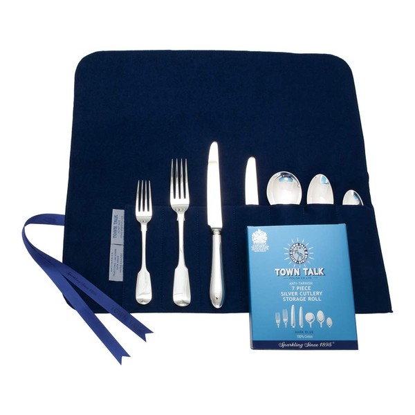 7 Section Silver Place Setting Storage Roll, Blue by Town Talk