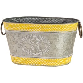 Boston International Oval Tins Set of Two Textured Galvanized Metal Pails, 2 Sizes, Bee- Local Honey