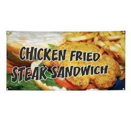 Vinyl Banner Multiple Sizes Chicken Fried Steak Sandwich Restaurant & Food Outdoor Weatherproof Industrial Yard Signs Brown 6 Grommets 36x72Inches