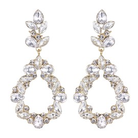 BriLove Wedding Bridal Rhinestone Marquise Teardrop Cluster Crystal Dangle Earrings for Women Clear Gold-Tone