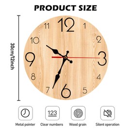 PORFOYO Wall Clock Without Ticking Noise, Wooden Wall Clock 30 cm, Wall Clocks Vintage Kitchen Clock Wall Clocks Made of Wood for Living Room Kitchen Home Bedroom Office