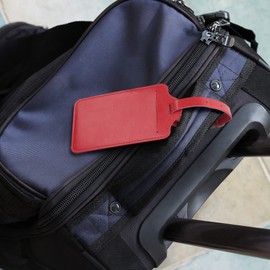 kwmobile Luggage Tags - 2X Synthetic Leather Name Address Cards for Travel Luggage, Suitcases - Dark Red