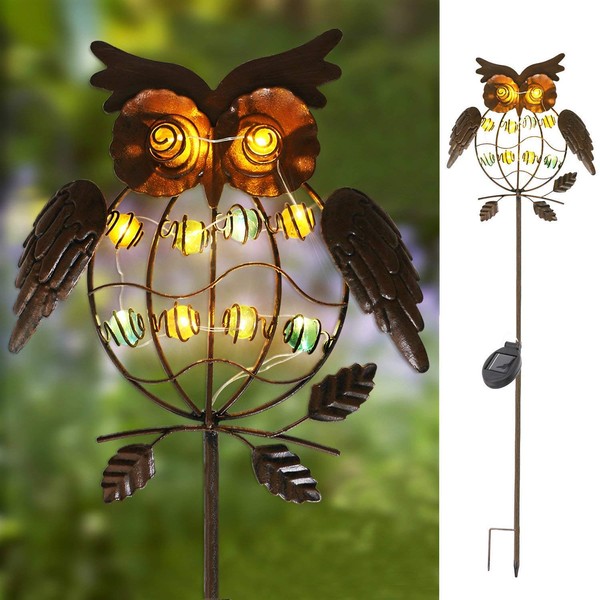 TAKE ME Owl Garden Solar Lights Outdoor, Solar Powered Stake Lights Great Gifts - Metal OWL LED Decorative Garden Lights for Walkway,Pathway,Yard,Lawn (Bronze)