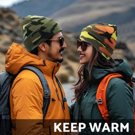 PFFY Beanie for Men Women Unisex Knit Cuffed Plain Winter Beanies Hats Skull Cap Camo Blue