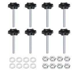 uxcell 8pcs Star Clamping Knobs with Nuts Washers, M6 x 60mm Metric Zinc Plated Carbon Steel Male Thread 32mm 6-Star Plastic Head, Threaded Stud Hand Knobs Handles Thumb Screws, Black