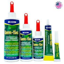 BEACON Gem-Tac Premium Quality Adhesive for Securely Bonding Rhinestones and Gems - Water-Based, UVA Resistant, 1-Ounce