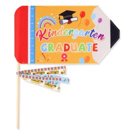 Lyreh Kindergarten Graduation Flag, Preschool Grad Decorations Kindergarten Sign Photo Props with 3pcs Ribbons End of School Year Gifts for Pre-K Graduates