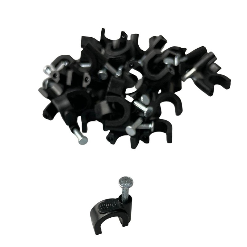 500 x 9mm Black K Type Round Cable Clips