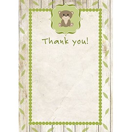 30 Blank Thank You Cards Wood Forest Brown Bear Design Baby Shower Birthday Party + 30 White Envelopes