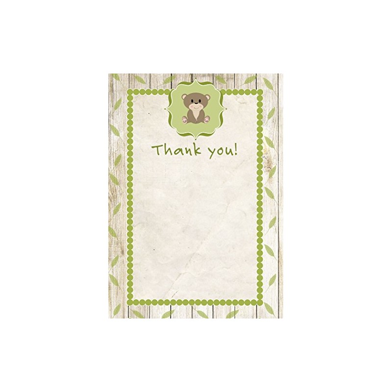 30 Blank Thank You Cards Wood Forest Brown Bear Design